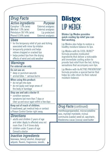 Blixtex Lip Medex Lip Protectant - Relieves Chapped and Sore Lips (2 Pack) (.25oz)