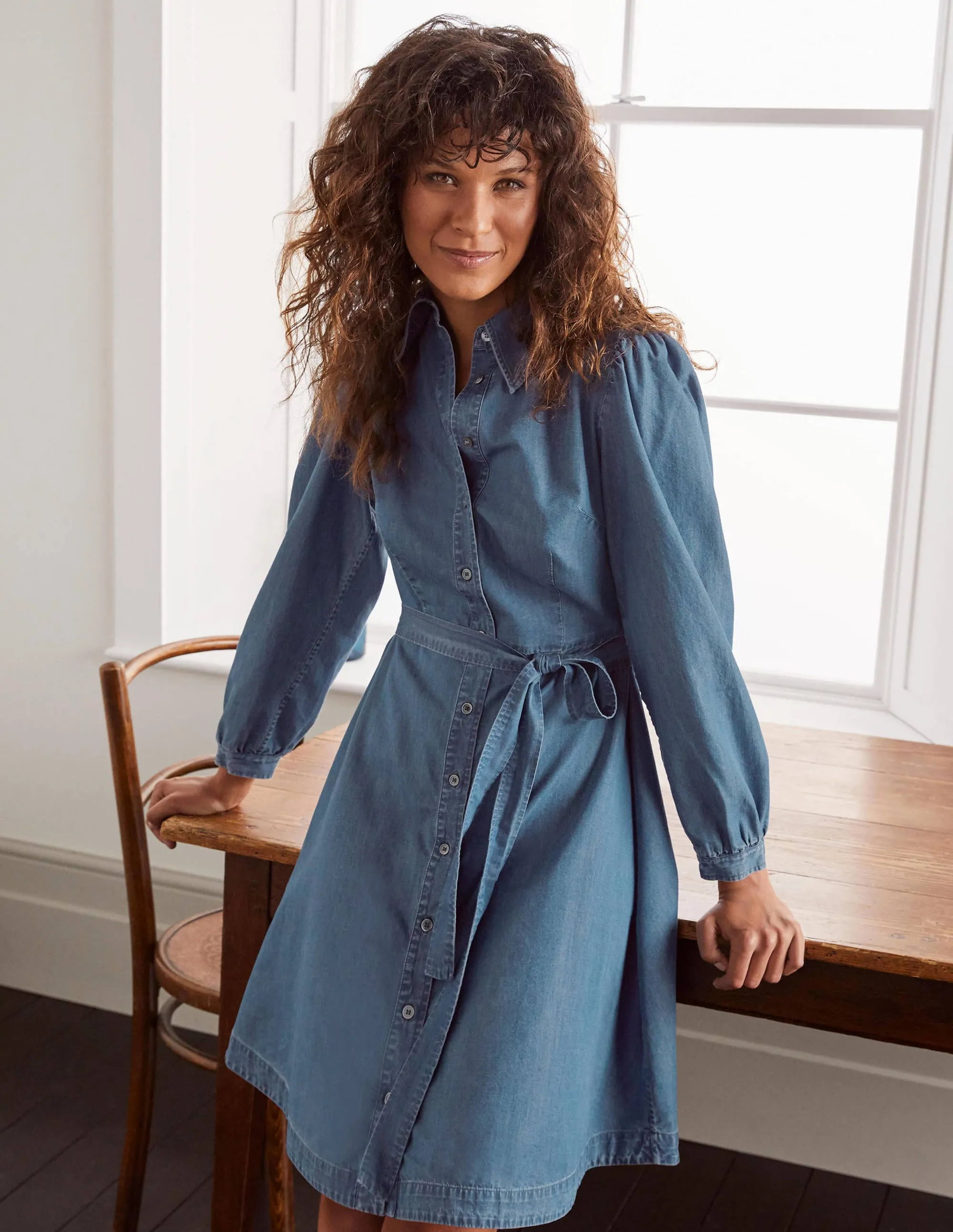 Charlotte Shirt Dress-Mid Vintage Denim