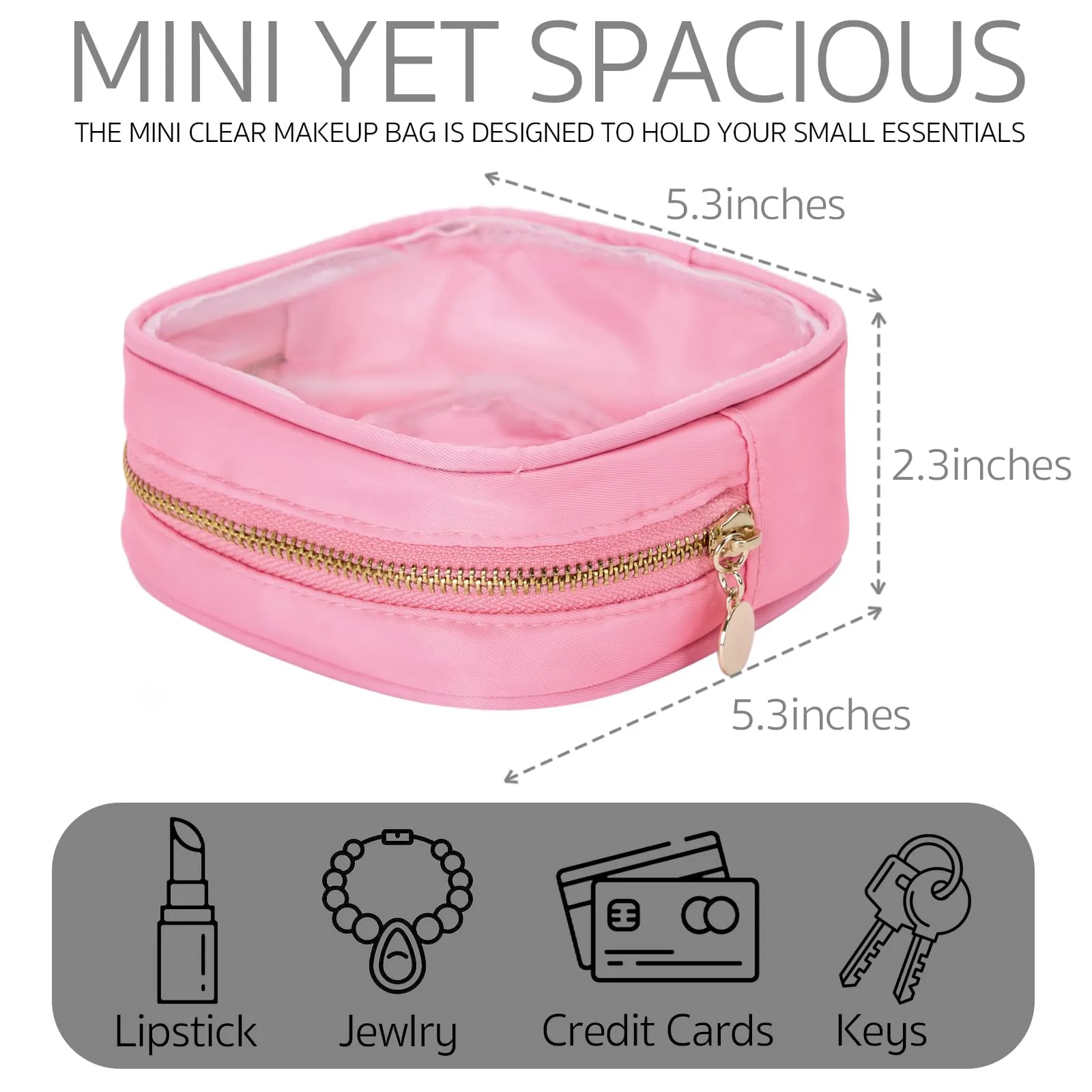 Clear Cosmetic Bag Mini Makeup Bag Women Small Cosmetic Bag for Purse Zipper Cute Pouches Make Up Travel Toiletry Essentials Preppy Purse Organizer Bags (Pink)