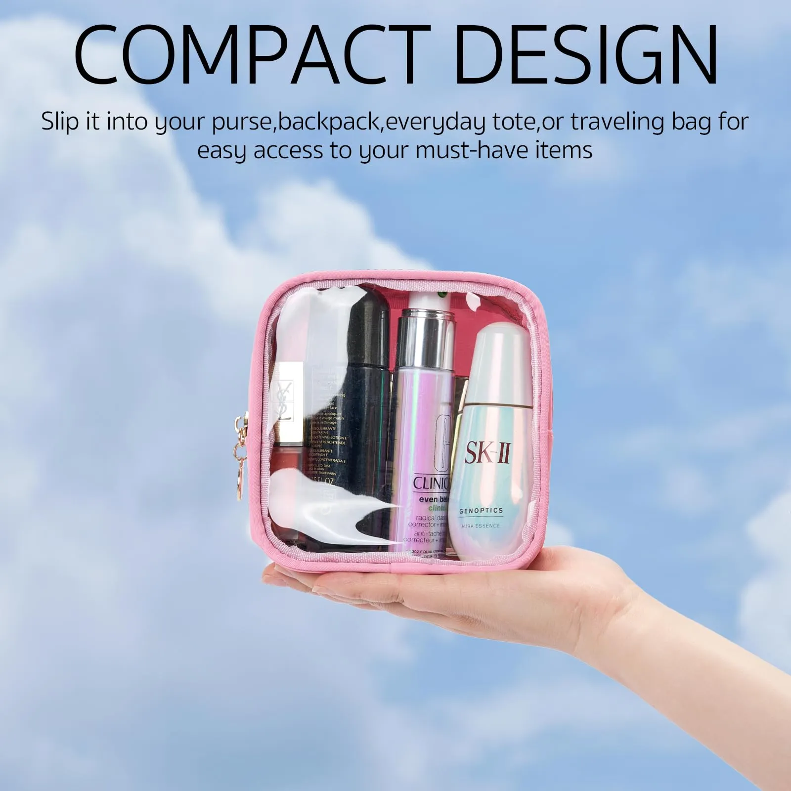 Clear Cosmetic Bag Mini Makeup Bag Women Small Cosmetic Bag for Purse Zipper Cute Pouches Make Up Travel Toiletry Essentials Preppy Purse Organizer Bags (Pink)