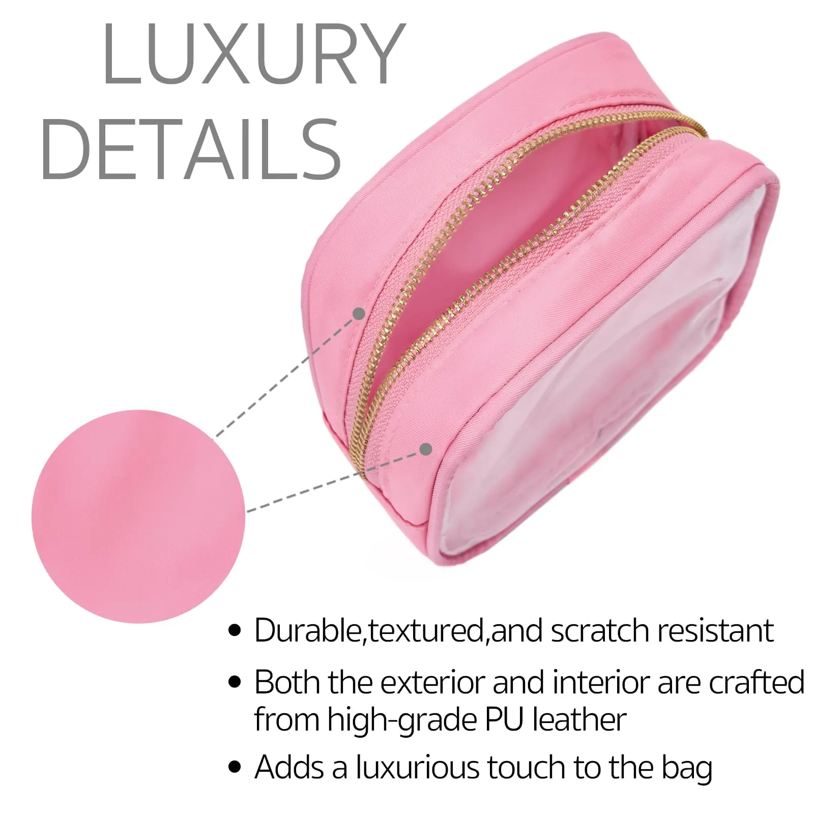 Clear Cosmetic Bag Mini Makeup Bag Women Small Cosmetic Bag for Purse Zipper Cute Pouches Make Up Travel Toiletry Essentials Preppy Purse Organizer Bags (Pink)