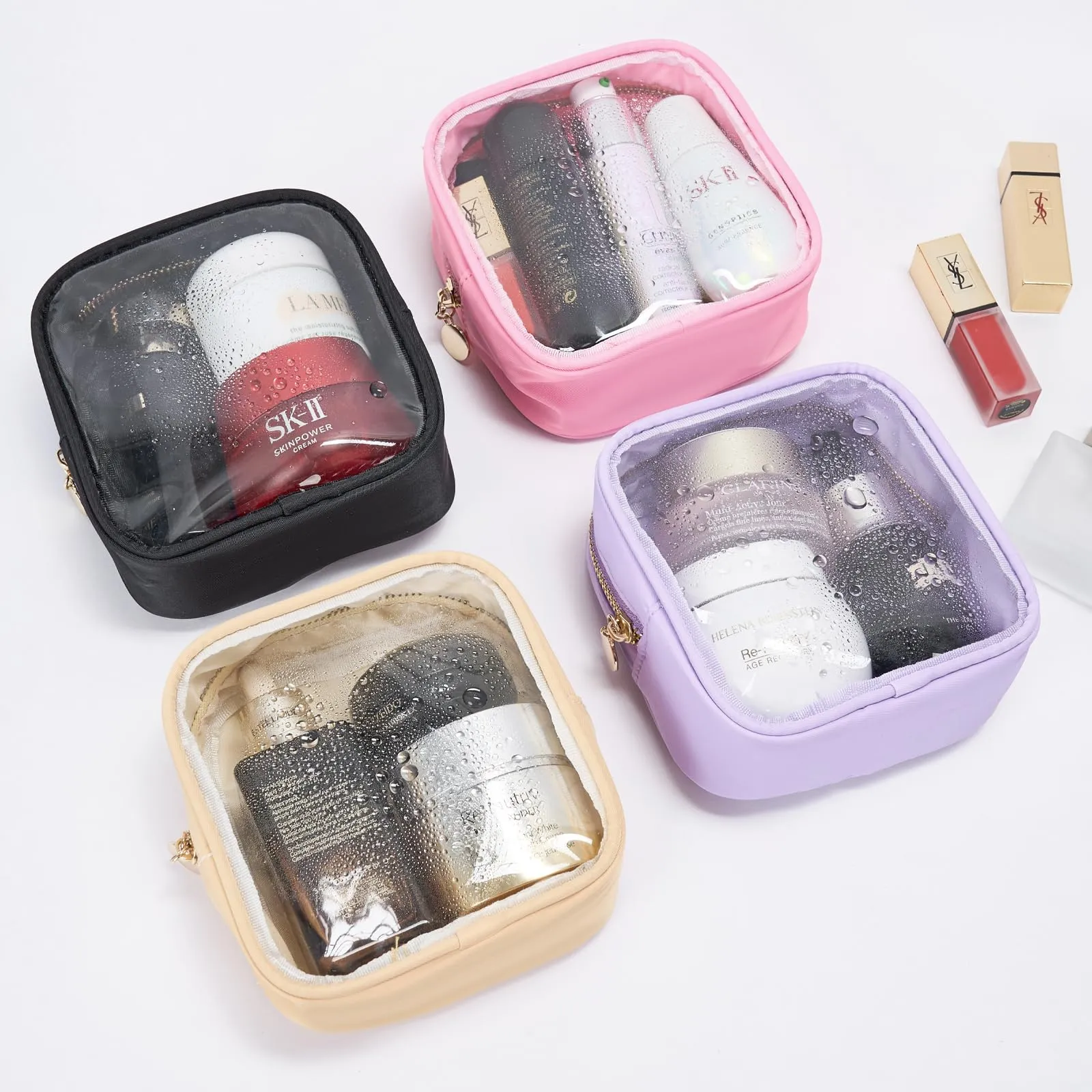 Clear Cosmetic Bag Mini Makeup Bag Women Small Cosmetic Bag for Purse Zipper Cute Pouches Make Up Travel Toiletry Essentials Preppy Purse Organizer Bags (Pink)