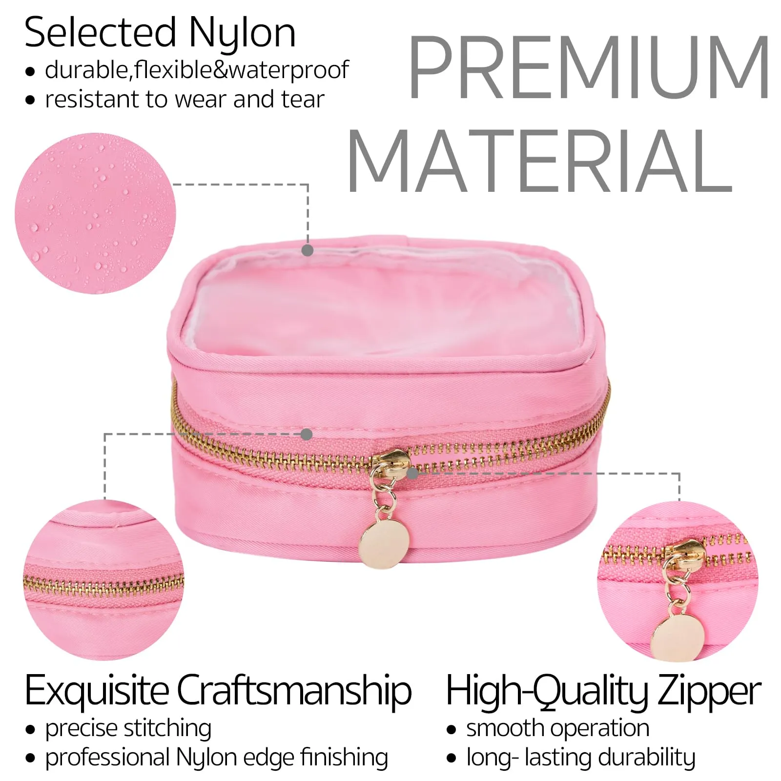 Clear Cosmetic Bag Mini Makeup Bag Women Small Cosmetic Bag for Purse Zipper Cute Pouches Make Up Travel Toiletry Essentials Preppy Purse Organizer Bags (Pink)