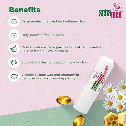 Sebamed Lip Defense Lip balm with SPF 30   Vit E | Regenerates dry, chapped lips quickly & effectively | Intensive care with Vit E, Jojoba Oil & Chamomile | For Men & Women  l 4.8 gm